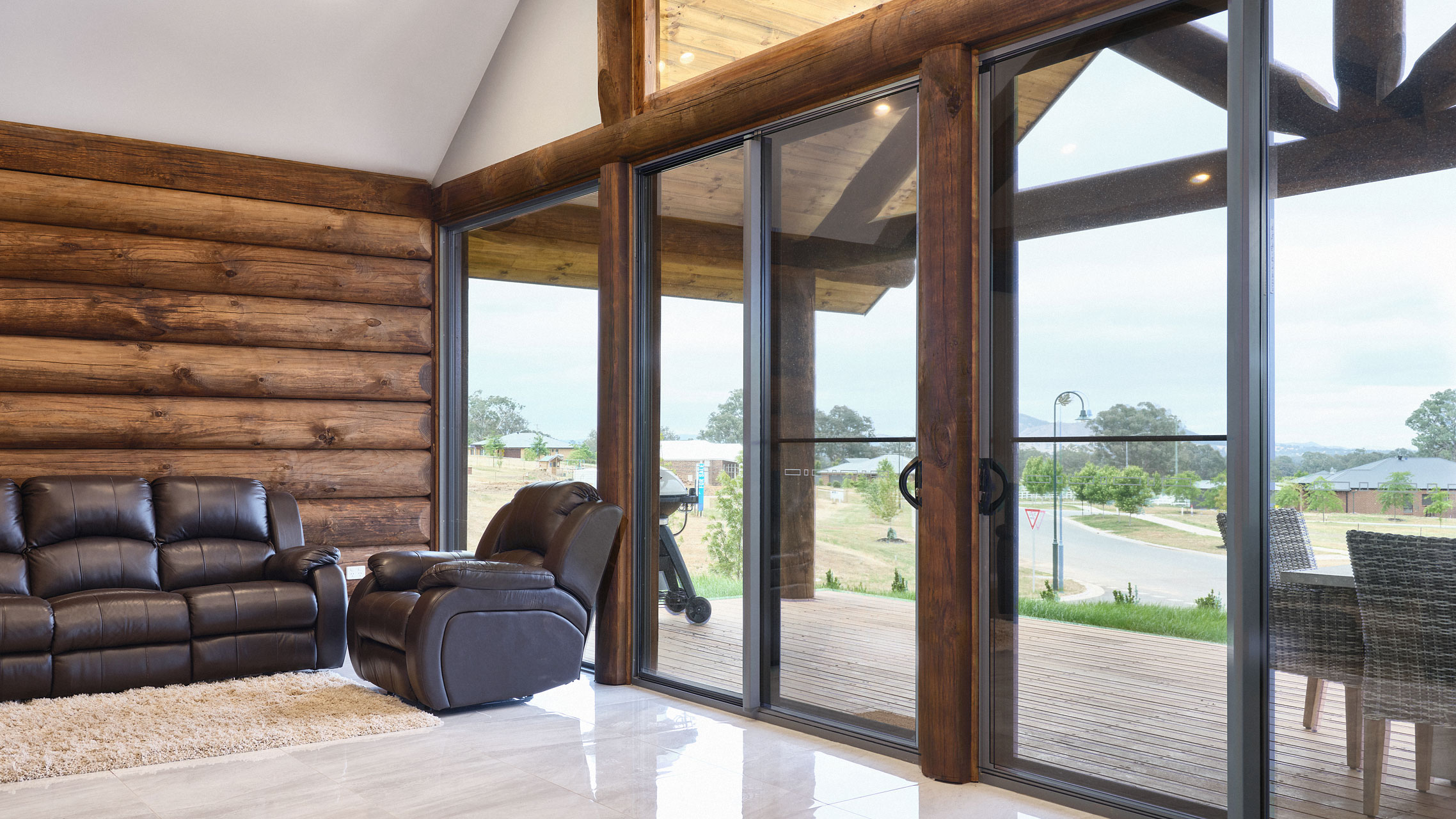 Aluminium Sliding Door in a log cabin