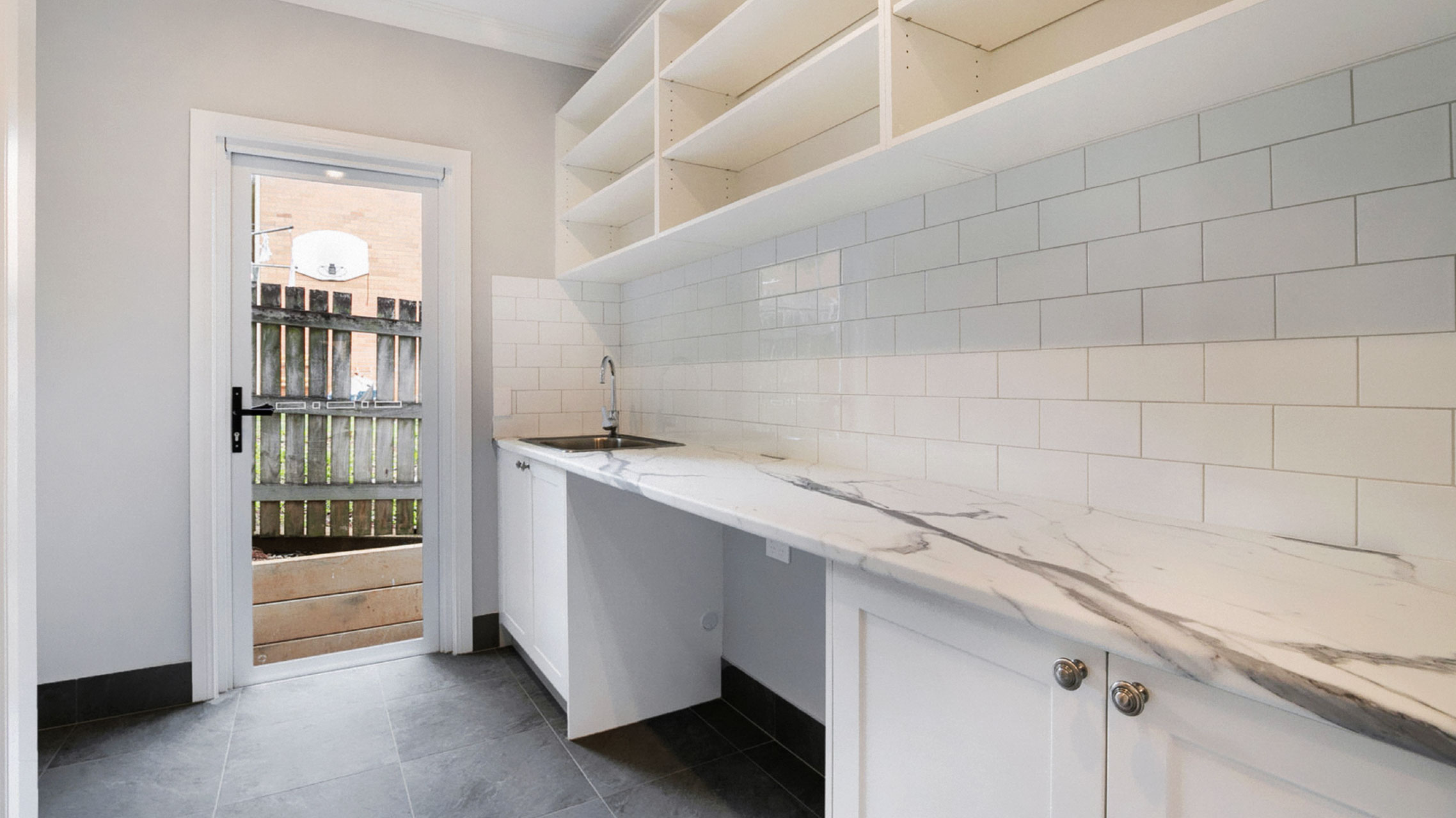 Single French Door in a laundry room