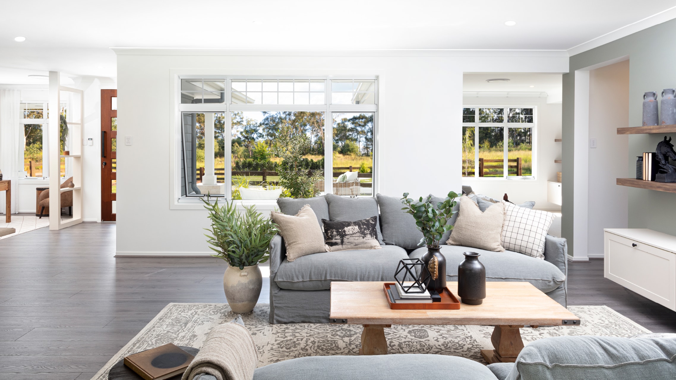 White Awning Windows with colonial bars in living room