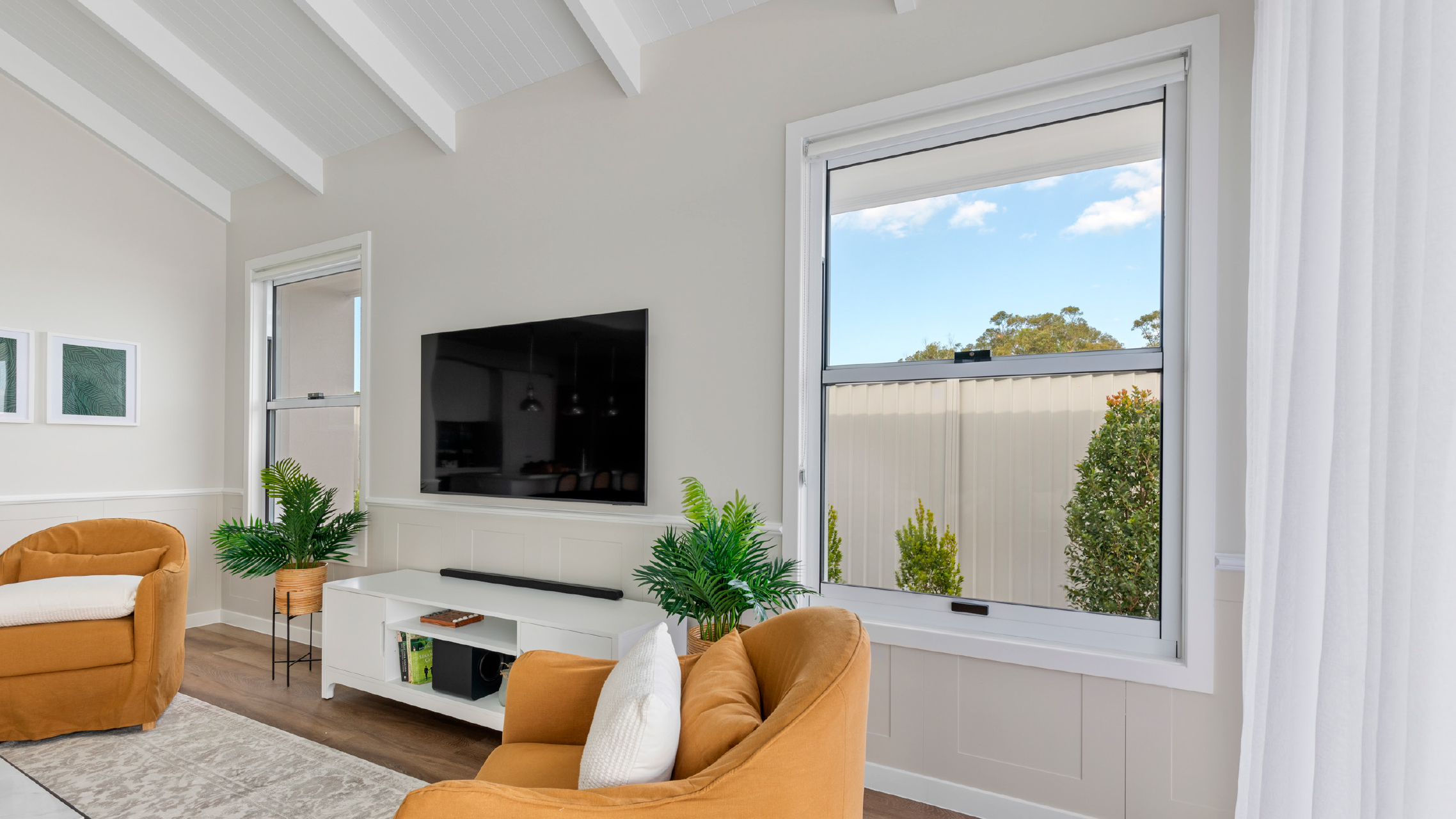 Two Premium White Double Hung Windows in living room