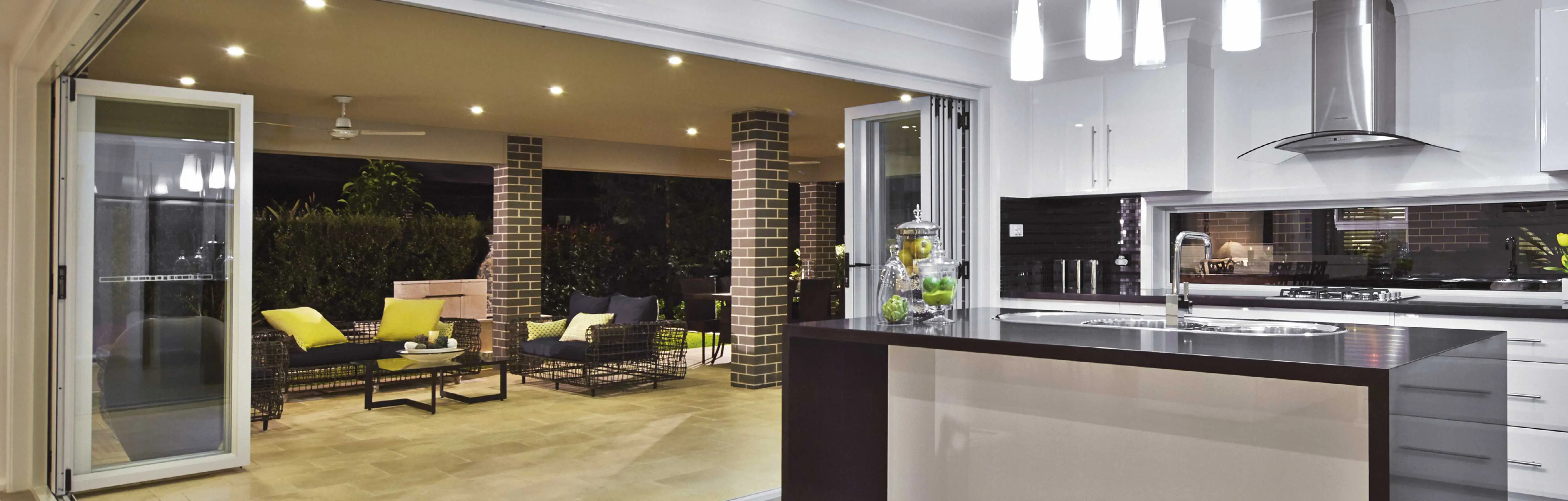 White Corner Bi fold Doors in a kitchen