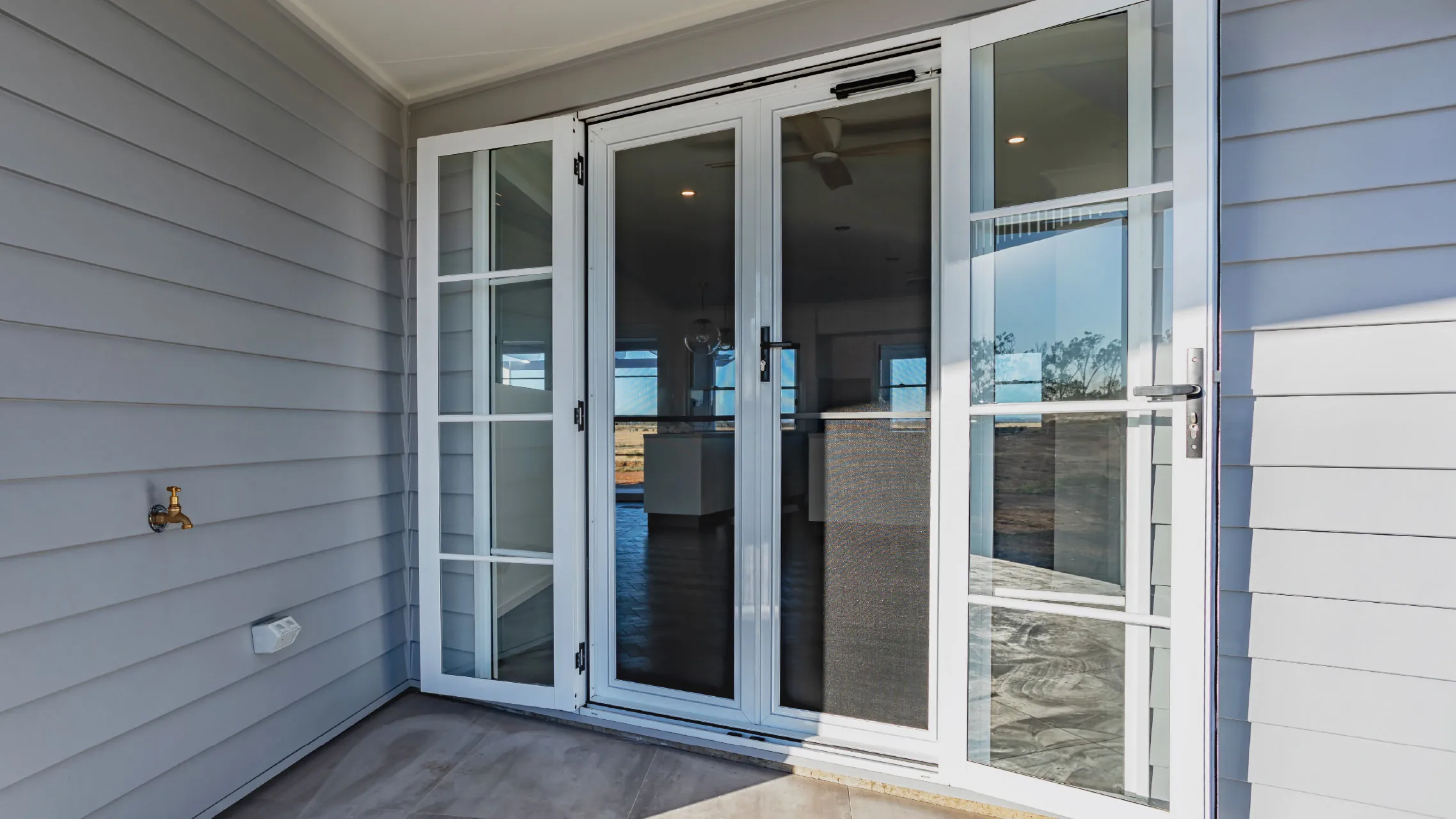 White Flyscreen Hinged Doors with midrails