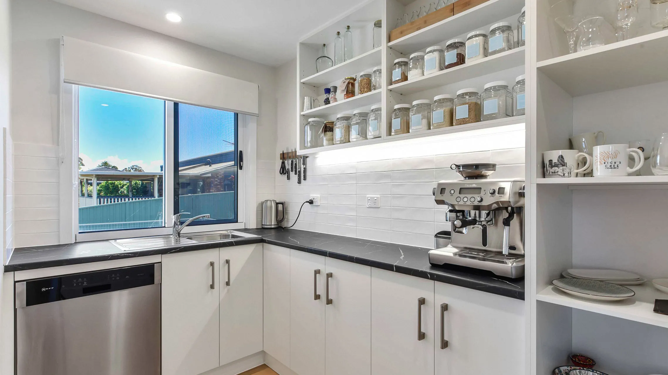 White Sliding Window in kitchen