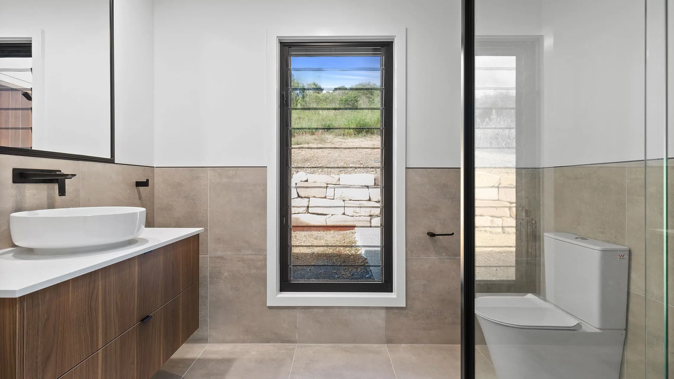 Black Louvre Window in bathroom