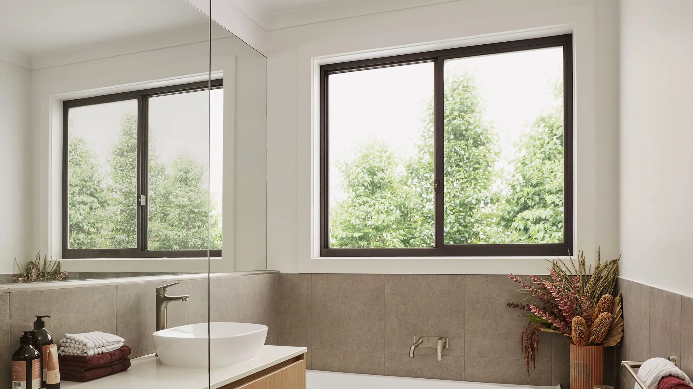 Monument Matt Sliding Window in a bathroom