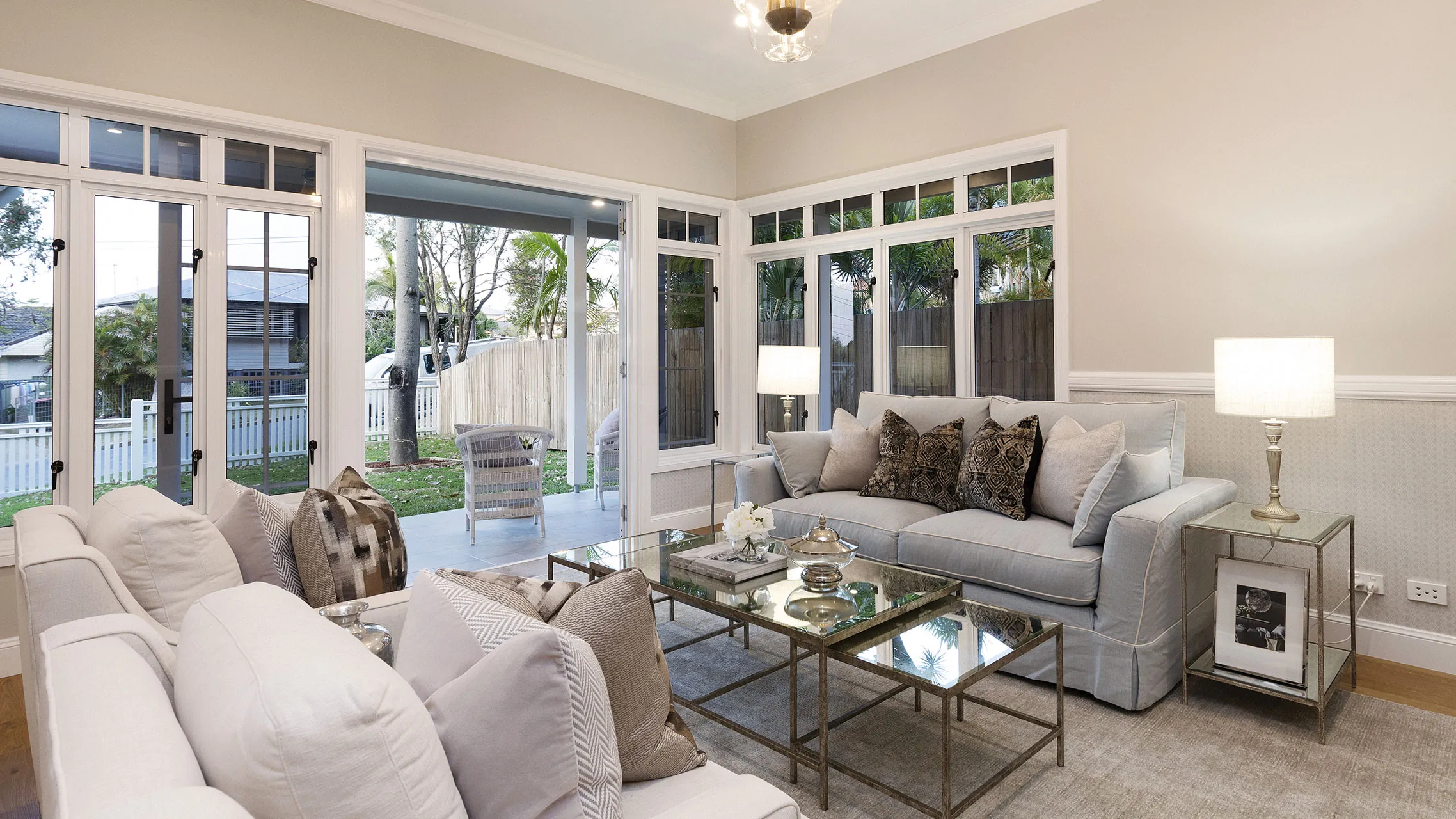 White Aluminium Casement Windows with fixed windows above them